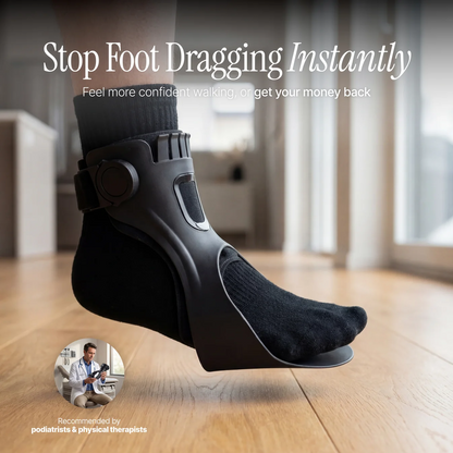 Foot Drop Brace shown on foot with walking confidence message