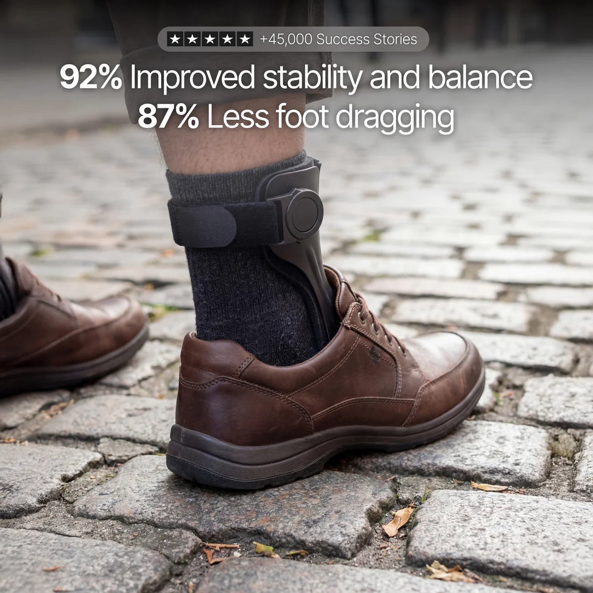 Foot Drop Brace worn with shoe highlighting stability and reduced foot dragging