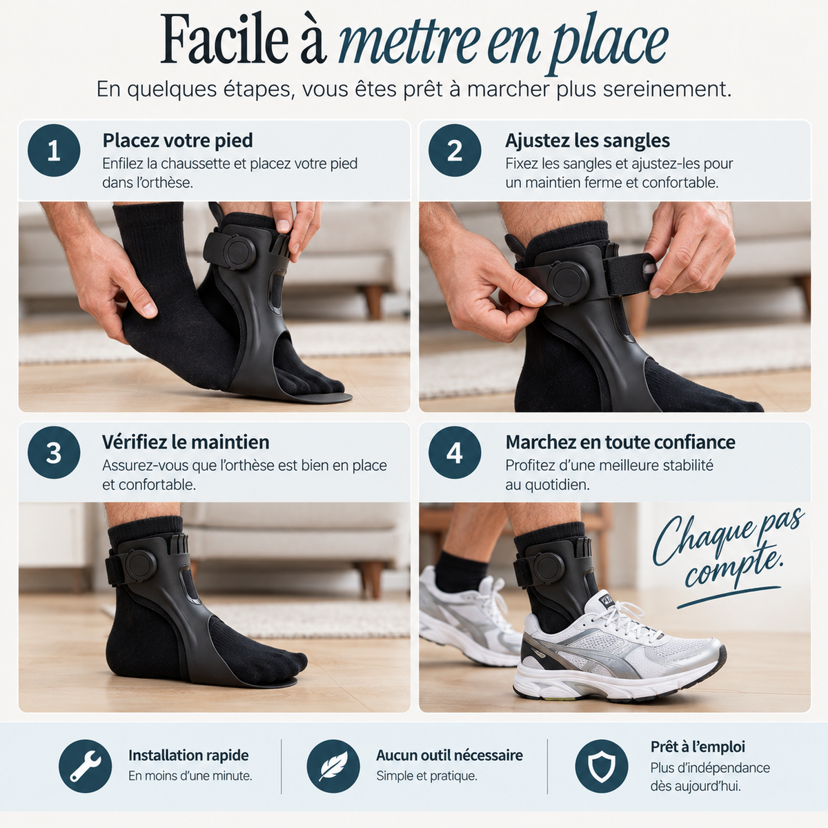 Foot Drop Brace — installation en quatre étapes — FR